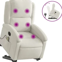 vidaXL Sillón reclinable de masaje elevable terciopelo Crema Hot