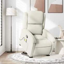 vidaXL Sillón reclinable de masaje elevable terciopelo Crema Hot