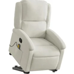 vidaXL Sillón reclinable de masaje elevable terciopelo Crema Hot
