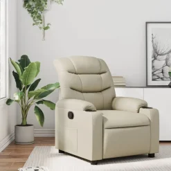 vidaXL Sillón reclinable de cuero sintético Crema Clearance