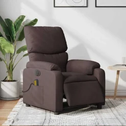 vidaXL Sillas-Sillón reclinable de masaje eléctrico tela marrón oscuro