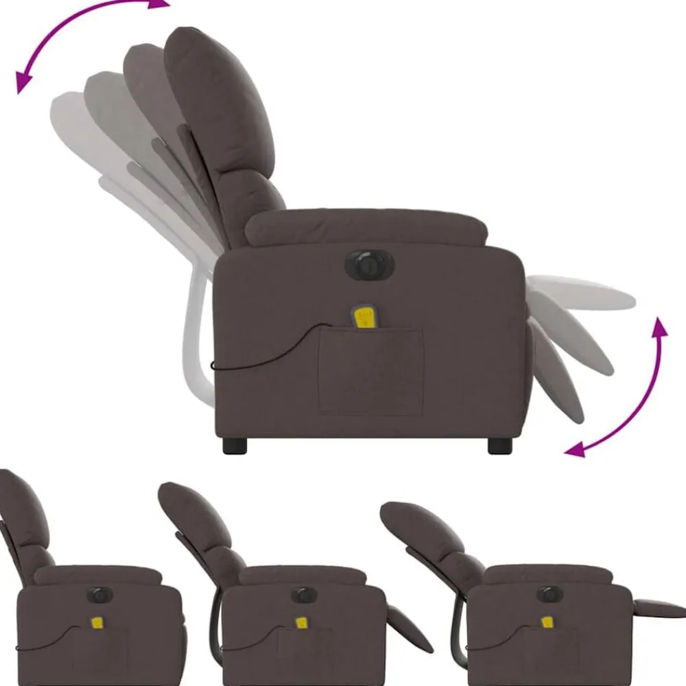 vidaXL Sillas-Sillón reclinable de masaje eléctrico tela marrón oscuro