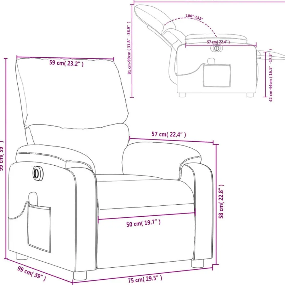 vidaXL Sillas-Sillón reclinable de masaje eléctrico tela