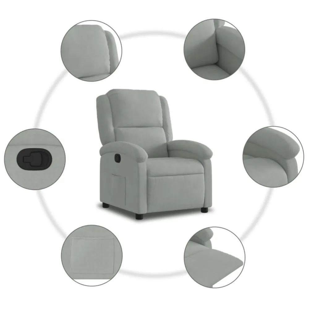 vidaXL Sillón reclinable de terciopelo Gris claro Discount
