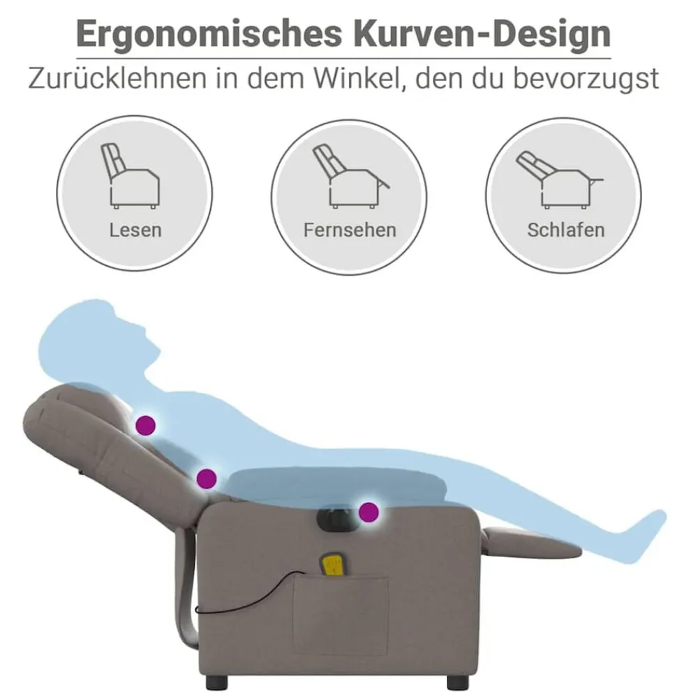vidaXL Sillón reclinable de masaje eléctrico tela gris taupe Taupé Best