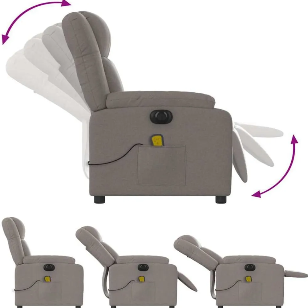 vidaXL Sillón reclinable de masaje eléctrico tela gris taupe Taupé Best