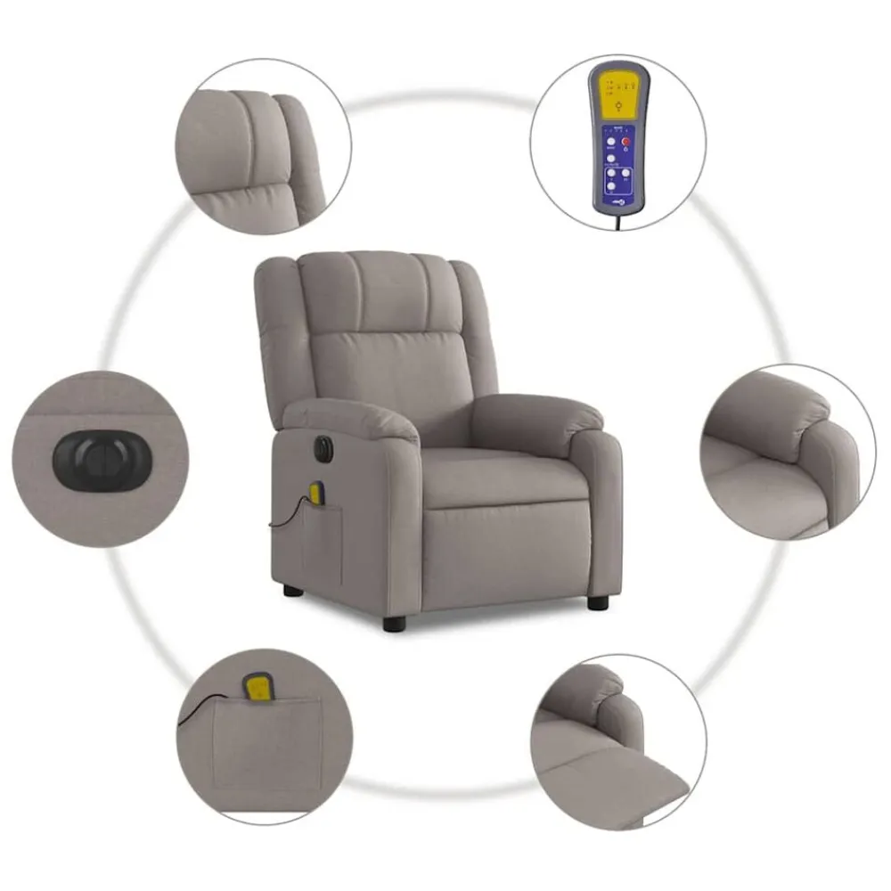 vidaXL Sillón reclinable de masaje eléctrico tela gris taupe Taupé Best