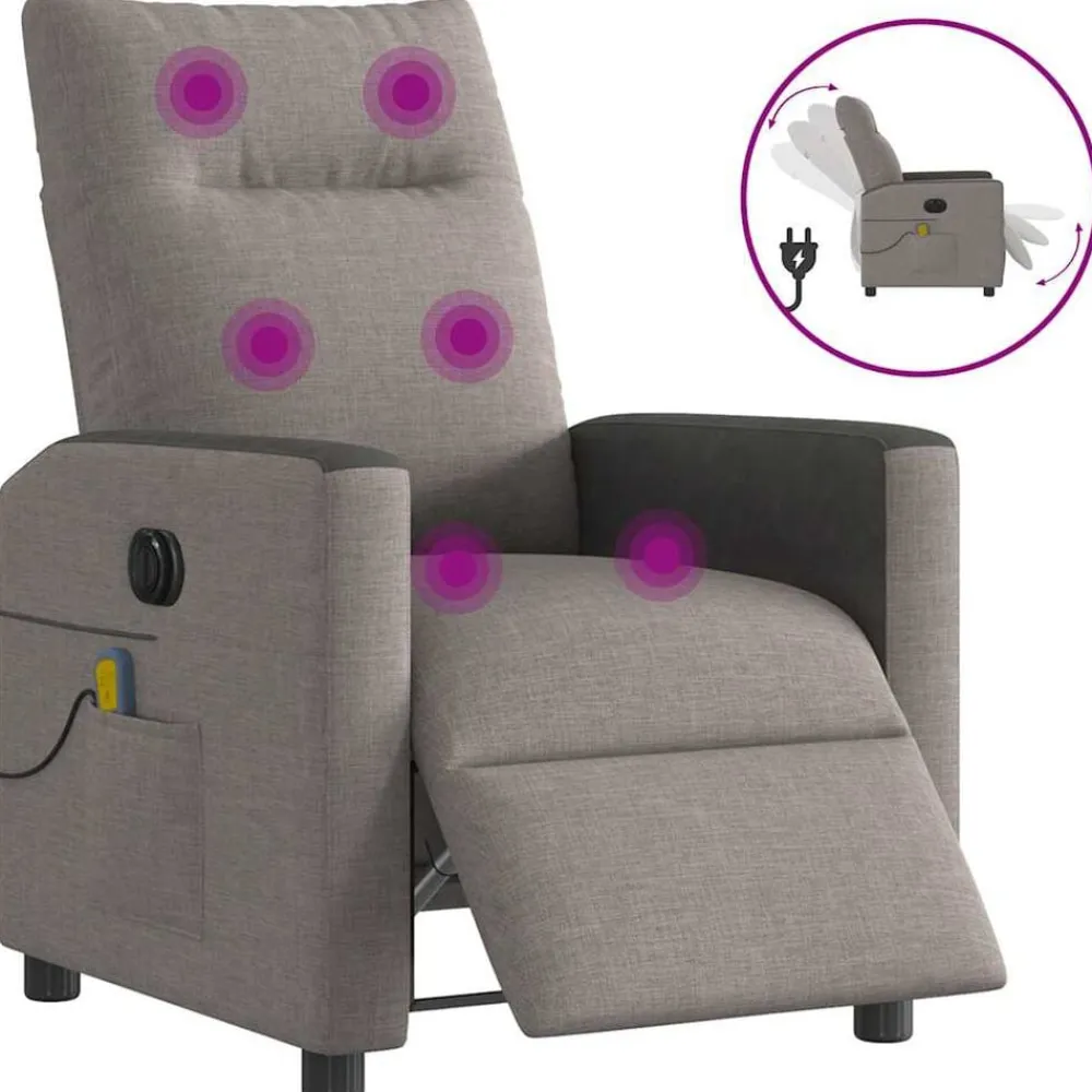 vidaXL Sillas-Sillón reclinable de masaje eléctrico tela gris taupe