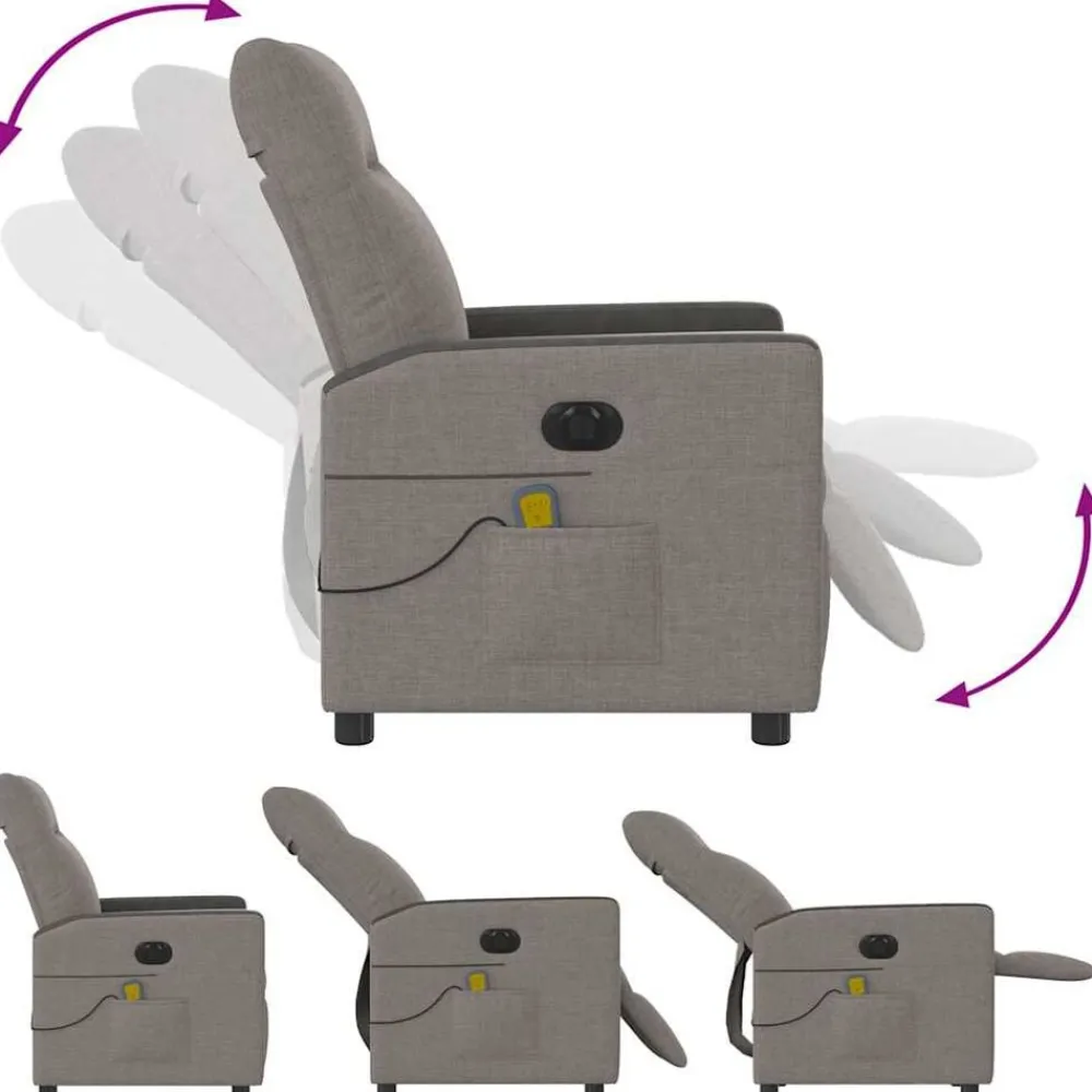 vidaXL Sillas-Sillón reclinable de masaje eléctrico tela gris taupe