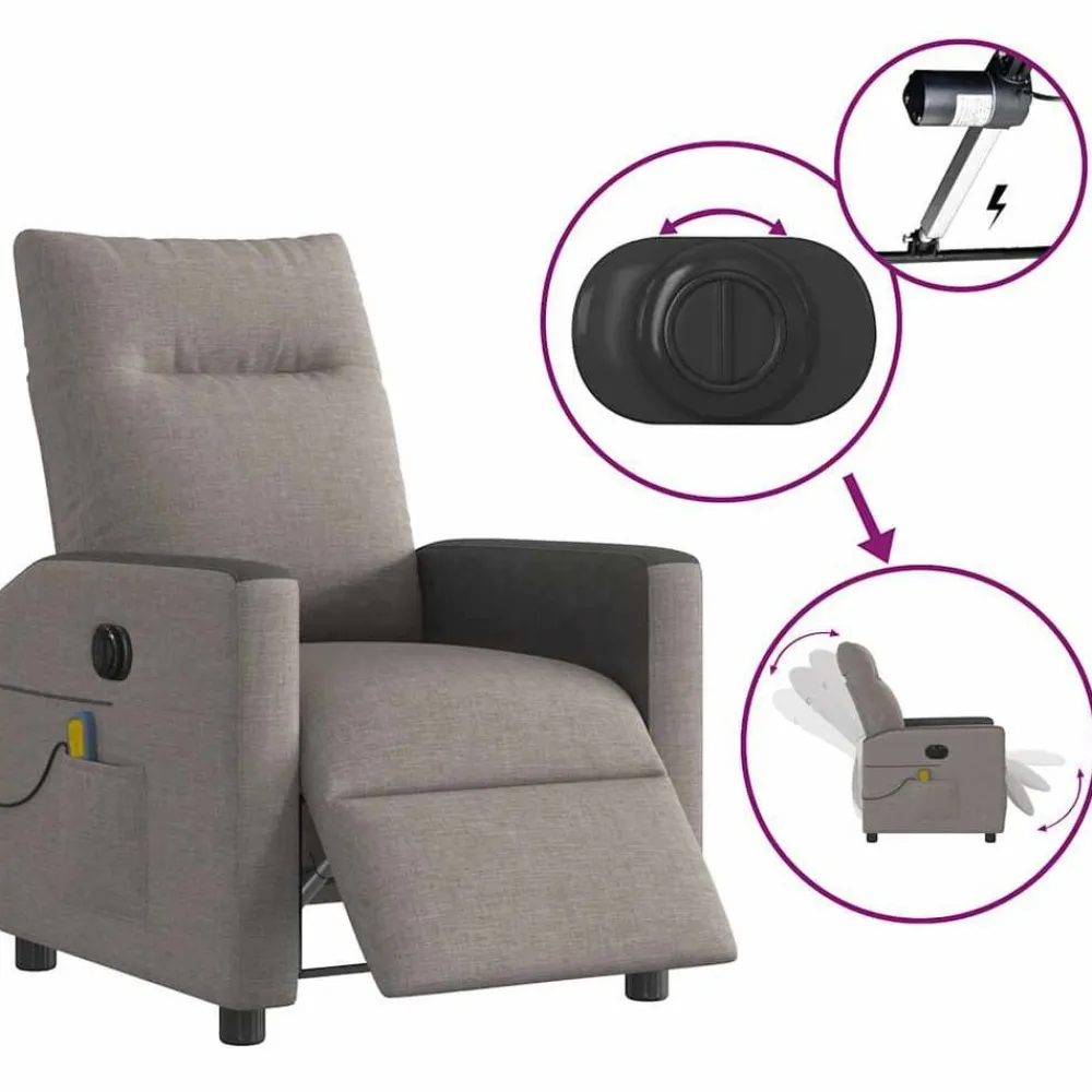 vidaXL Sillas-Sillón reclinable de masaje eléctrico tela gris taupe