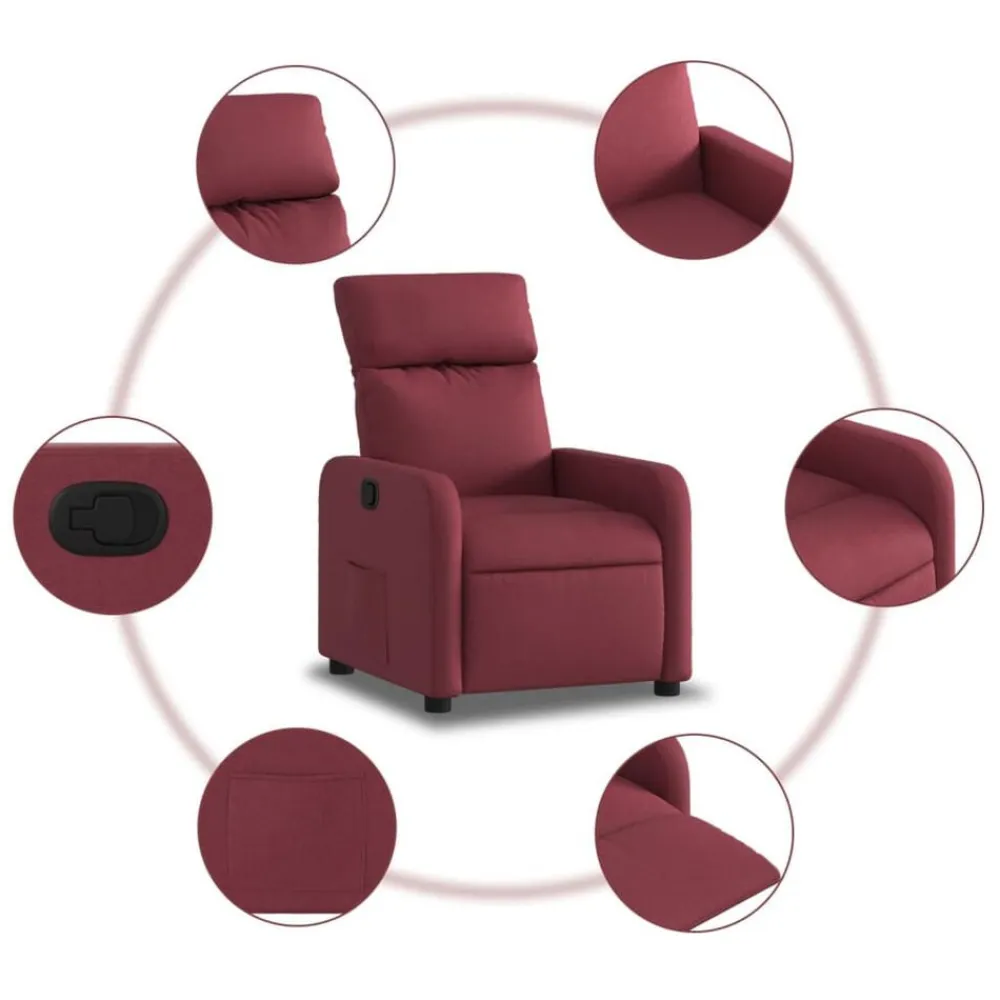 vidaXL Sillón reclinable de tela rojo tinto Rojo vino tinto Discount