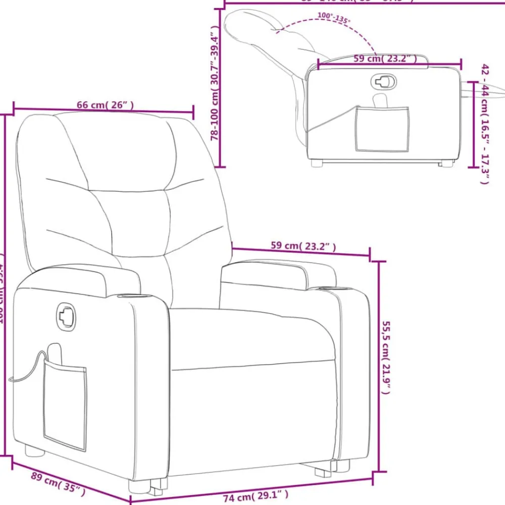 vidaXL Sillas-Sillón reclinable de masaje elevable tela