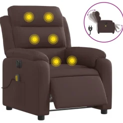 vidaXL Sillón reclinable de masaje eléctrico tela marrón oscuro Marrón oscuro