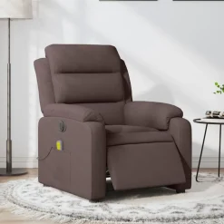 vidaXL Sillón reclinable de masaje eléctrico tela marrón oscuro Marr&oacute;n oscuro