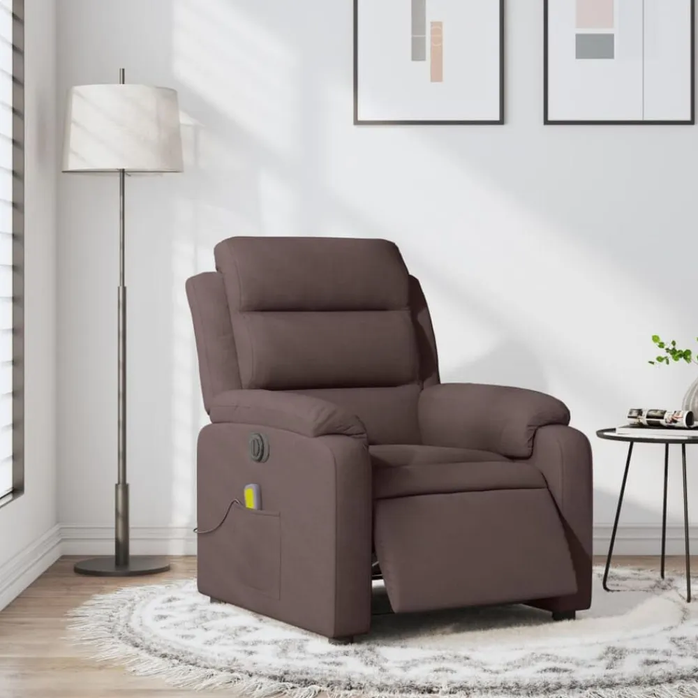vidaXL Sillón reclinable de masaje eléctrico tela marrón oscuro Marrón oscuro