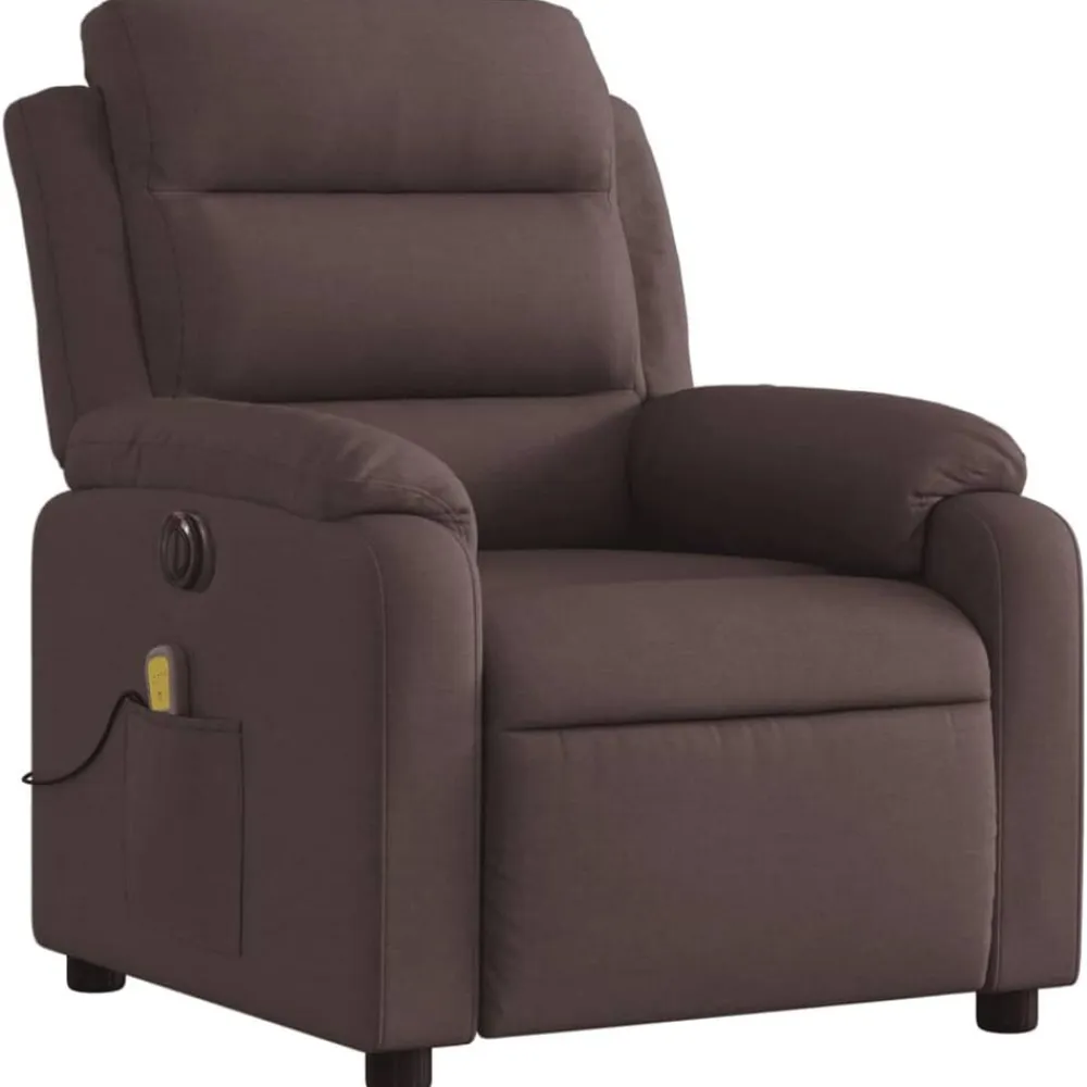 vidaXL Sillón reclinable de masaje eléctrico tela marrón oscuro Marrón oscuro
