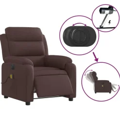 vidaXL Sillón reclinable de masaje eléctrico tela marrón oscuro Marrón oscuro
