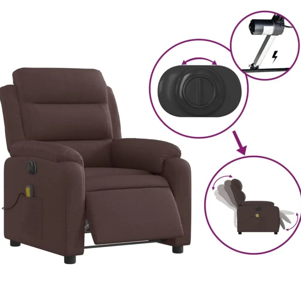 vidaXL Sillón reclinable de masaje eléctrico tela marrón oscuro Marrón oscuro