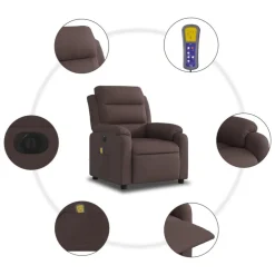 vidaXL Sillón reclinable de masaje eléctrico tela marrón oscuro Marrón oscuro