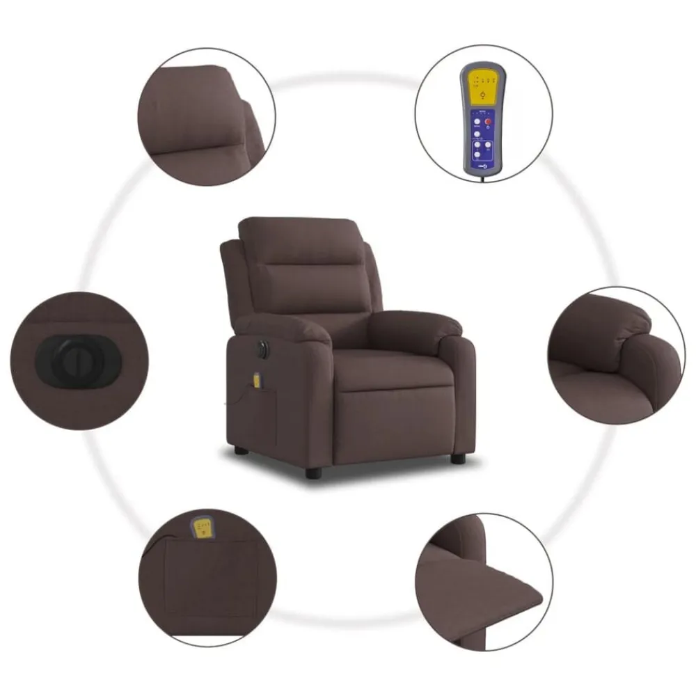 vidaXL Sillón reclinable de masaje eléctrico tela marrón oscuro Marrón oscuro