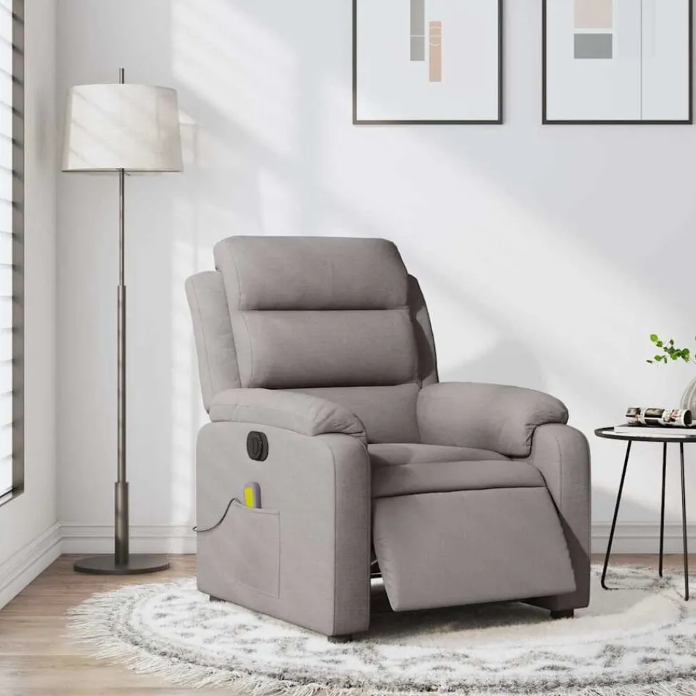 vidaXL Sillas-Sillón reclinable de masaje eléctrico tela gris taupe