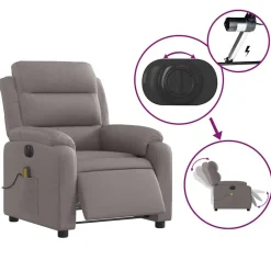vidaXL Sillas-Sillón reclinable de masaje eléctrico tela gris taupe