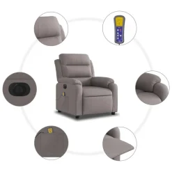 vidaXL Sillas-Sillón reclinable de masaje eléctrico tela gris taupe