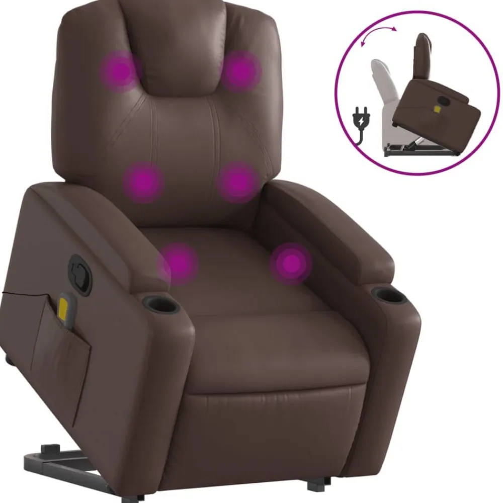 vidaXL Sillón reclinable de masaje de pie de cuero sintético marrón Marrón Online