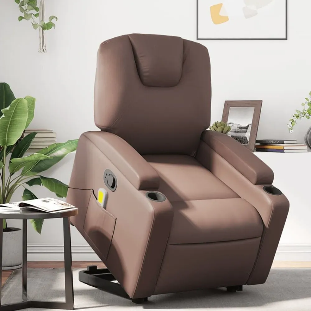 vidaXL Sillón reclinable de masaje de pie de cuero sintético marrón Marrón Online