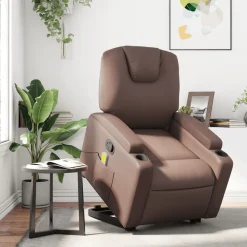 vidaXL Sillón reclinable de masaje de pie de cuero sintético marrón Marrón Online