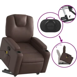 vidaXL Sillón reclinable de masaje de pie de cuero sintético marrón Marrón Online