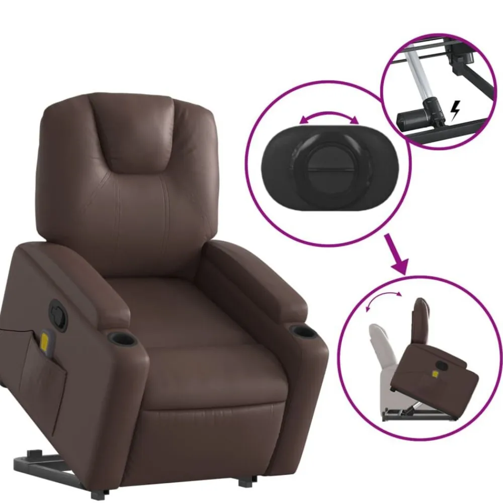 vidaXL Sillón reclinable de masaje de pie de cuero sintético marrón Marrón Online
