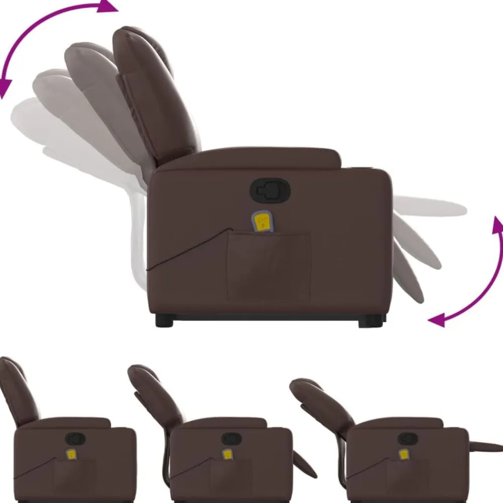 vidaXL Sillón reclinable de masaje de pie de cuero sintético marrón Marrón Online
