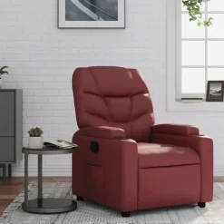 vidaXL Sillas-Sillón reclinable de cuero sintético rojo tinto