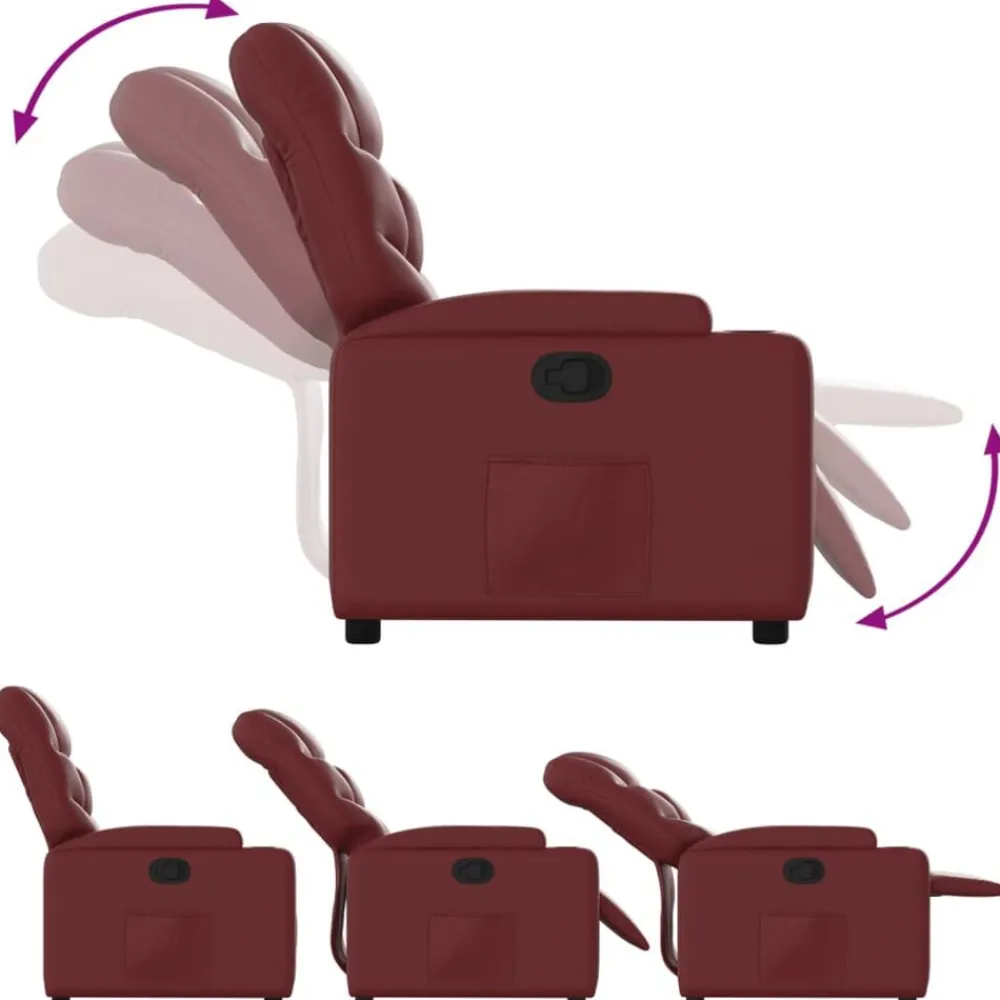 vidaXL Sillas-Sillón reclinable de cuero sintético rojo tinto