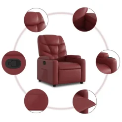 vidaXL Sillas-Sillón reclinable de cuero sintético rojo tinto