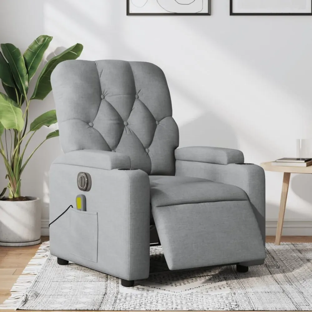 vidaXL Sillón reclinable de masaje eléctrico tela Gris claro New