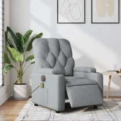 vidaXL Sillón reclinable de masaje eléctrico tela Gris claro New