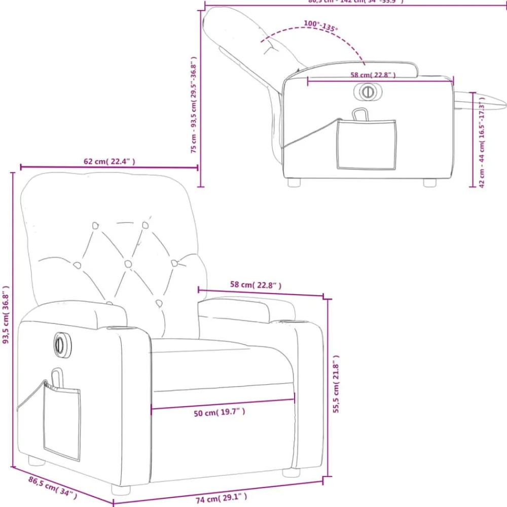 vidaXL Sillón reclinable de masaje eléctrico tela Gris claro New