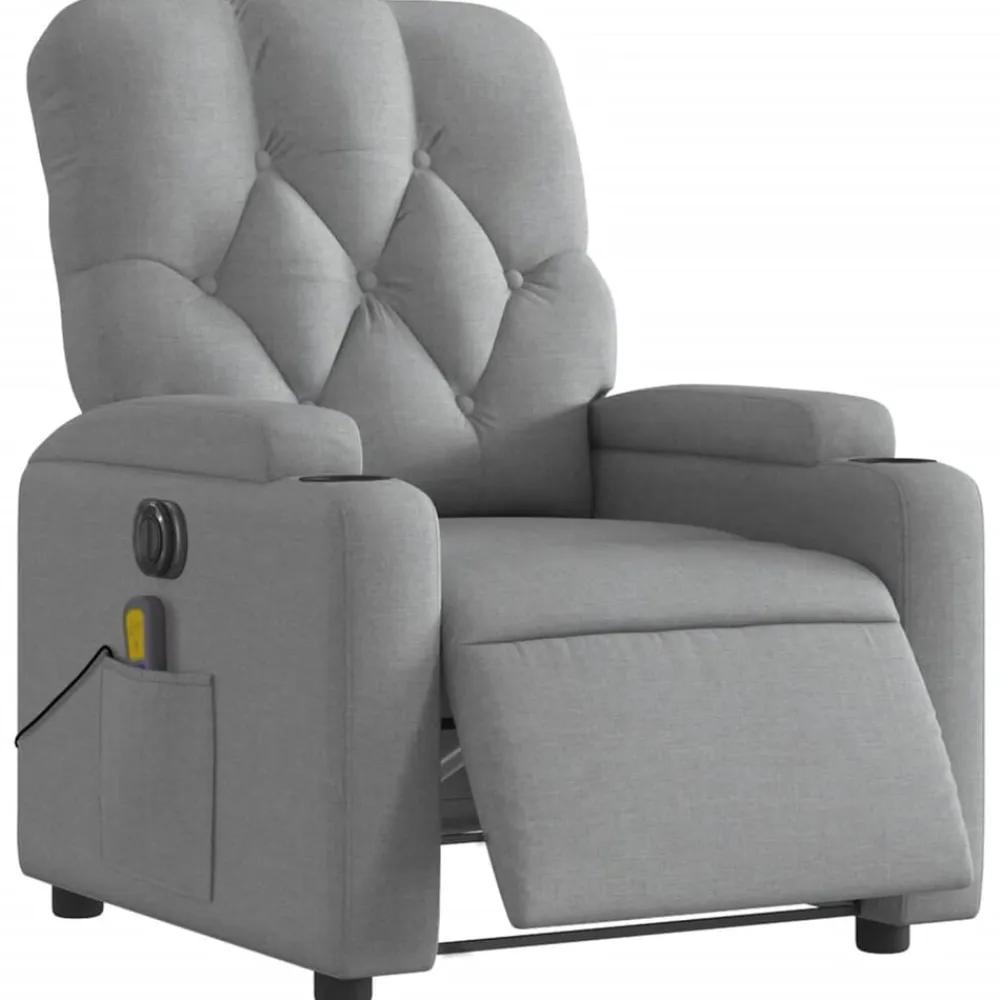 vidaXL Sillón reclinable de masaje eléctrico tela Gris claro New