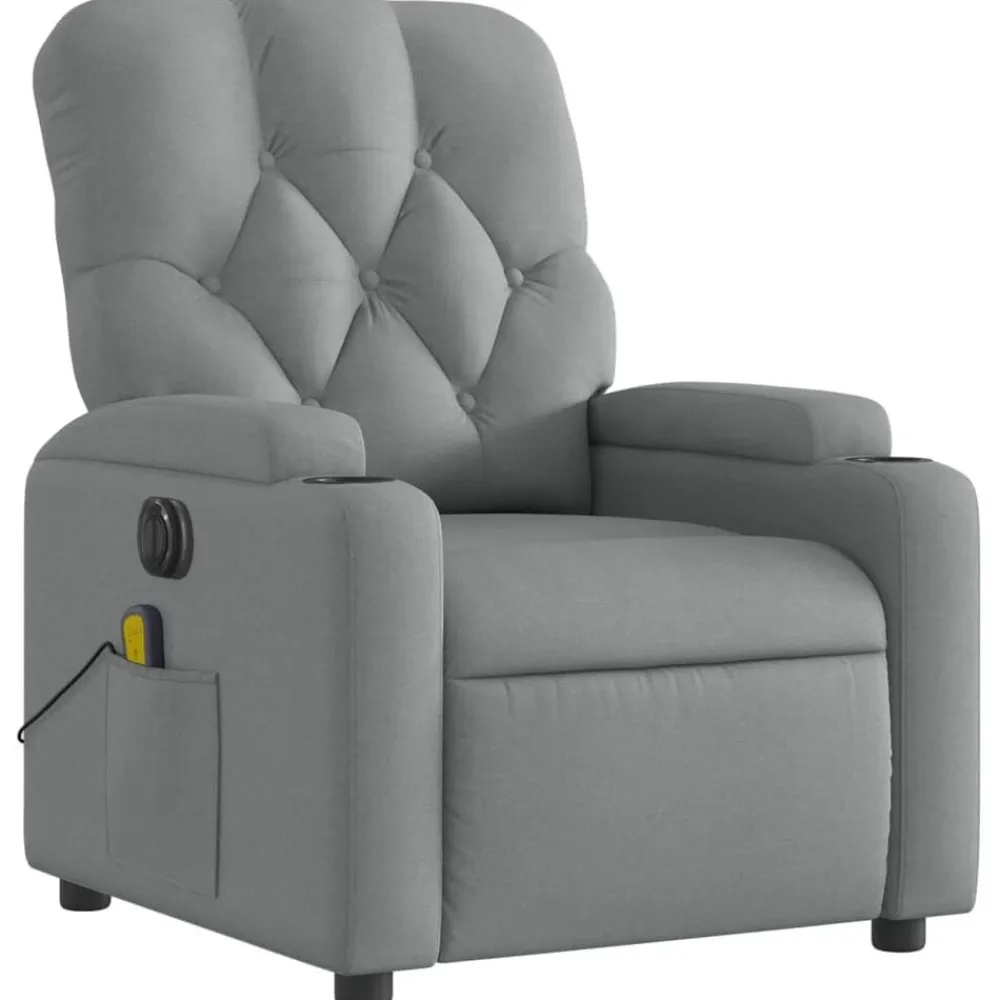 vidaXL Sillón reclinable de masaje eléctrico tela Gris claro New