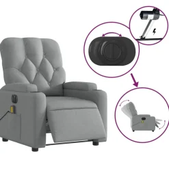 vidaXL Sillón reclinable de masaje eléctrico tela Gris claro New
