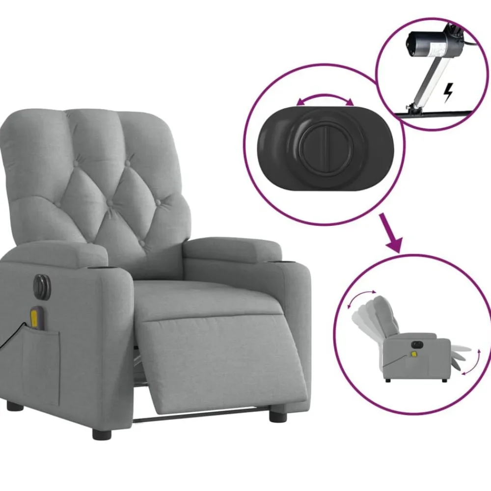 vidaXL Sillón reclinable de masaje eléctrico tela Gris claro New