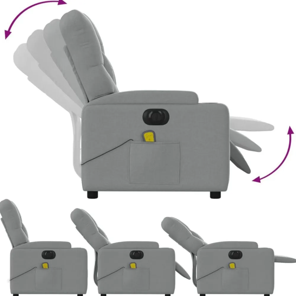vidaXL Sillón reclinable de masaje eléctrico tela Gris claro New