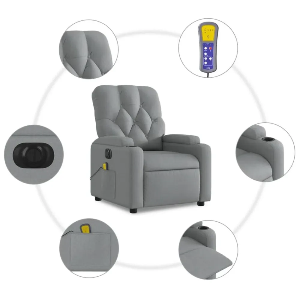 vidaXL Sillón reclinable de masaje eléctrico tela Gris claro New