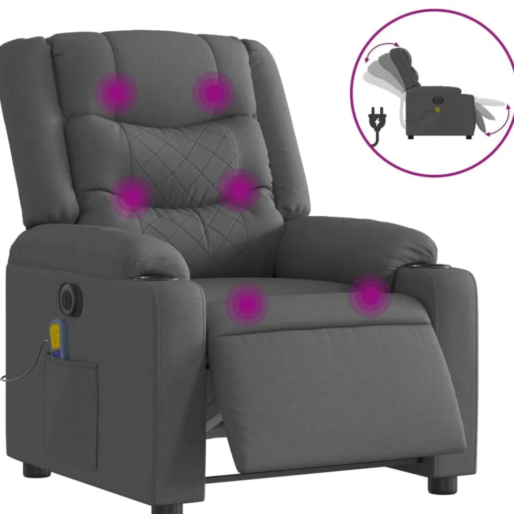 vidaXL Sillón reclinable de masaje eléctrico tela Gris oscuro Online