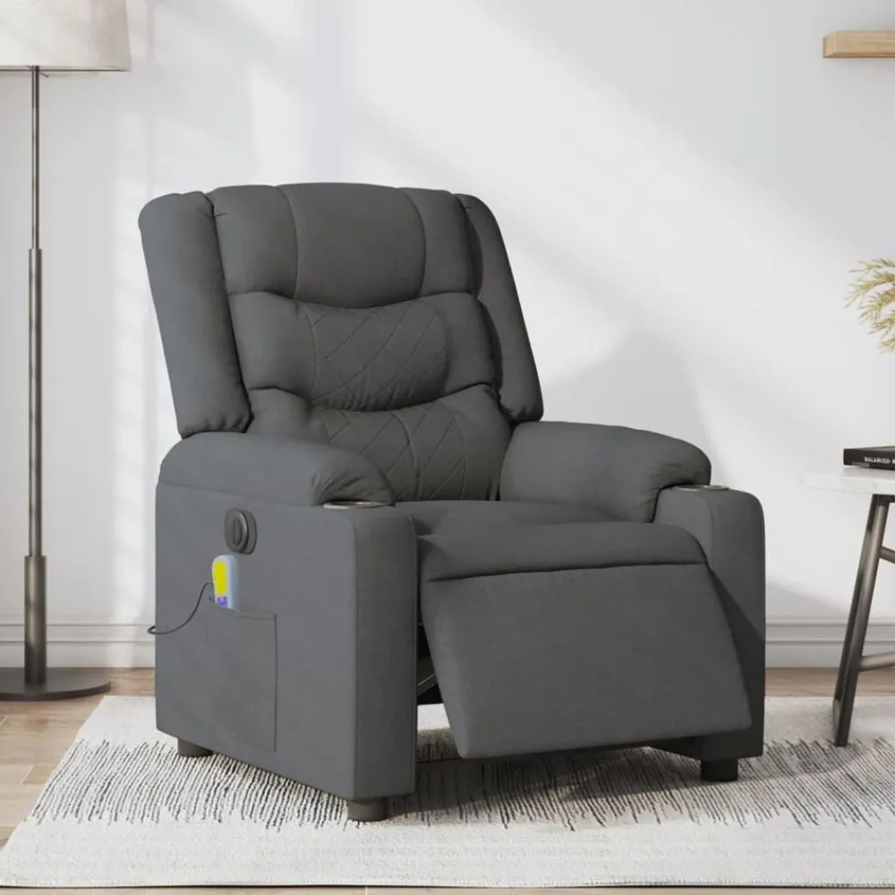 vidaXL Sillón reclinable de masaje eléctrico tela Gris oscuro Online