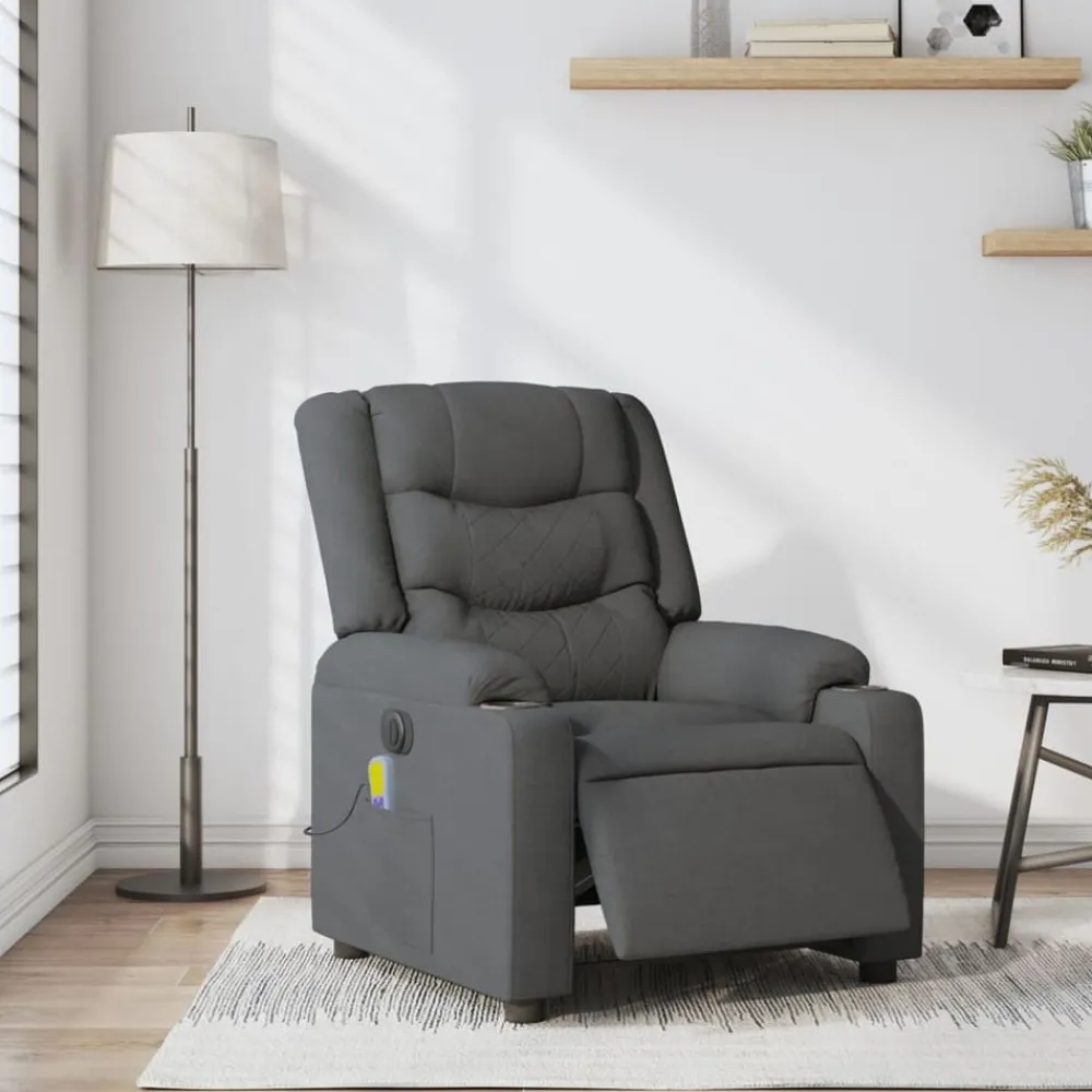vidaXL Sillón reclinable de masaje eléctrico tela Gris oscuro Online