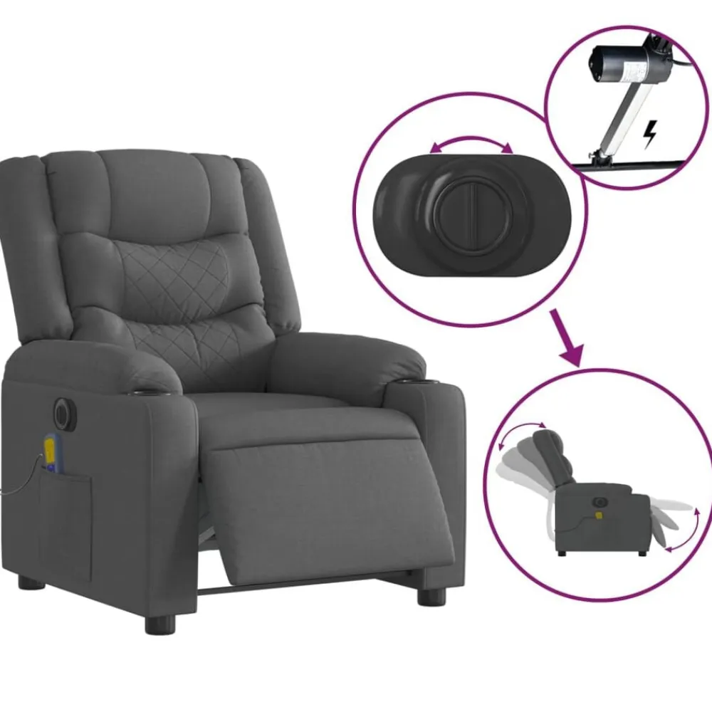 vidaXL Sillón reclinable de masaje eléctrico tela Gris oscuro Online