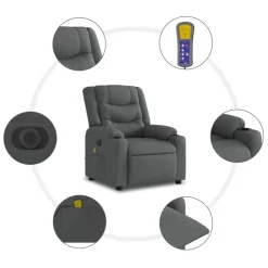 vidaXL Sillón reclinable de masaje eléctrico tela Gris oscuro Online